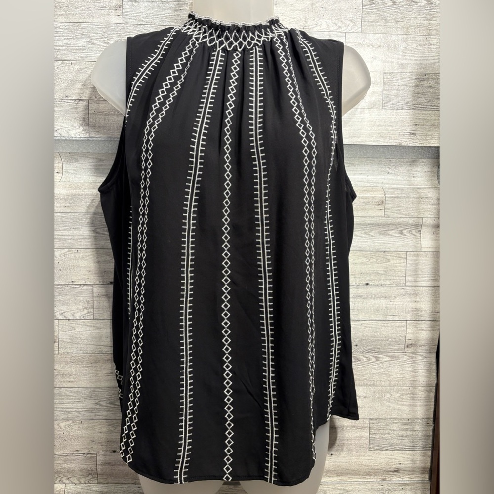 White House Black Market Geometric Black and White Blouse
